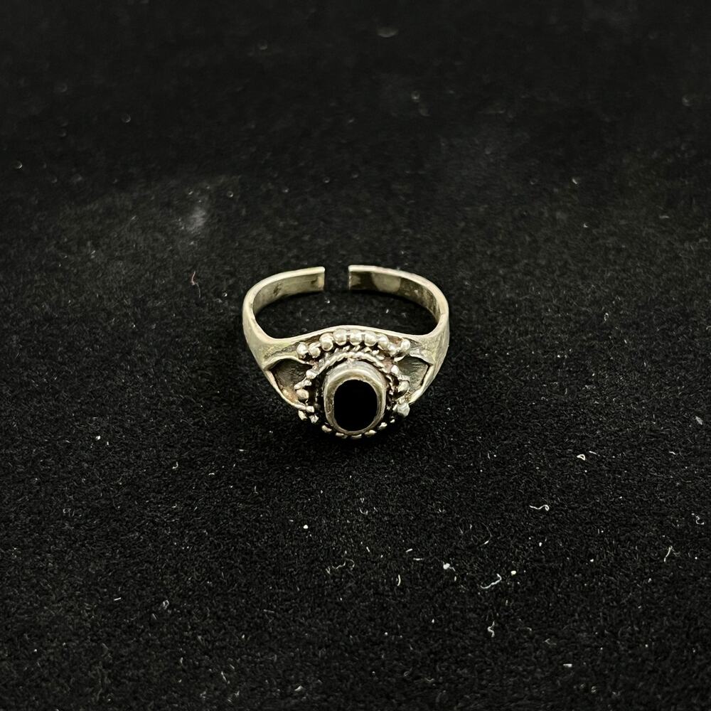 Vintage 925 Sterling Silver Black Onyx Adjustable Statement Ring Western Whimsy